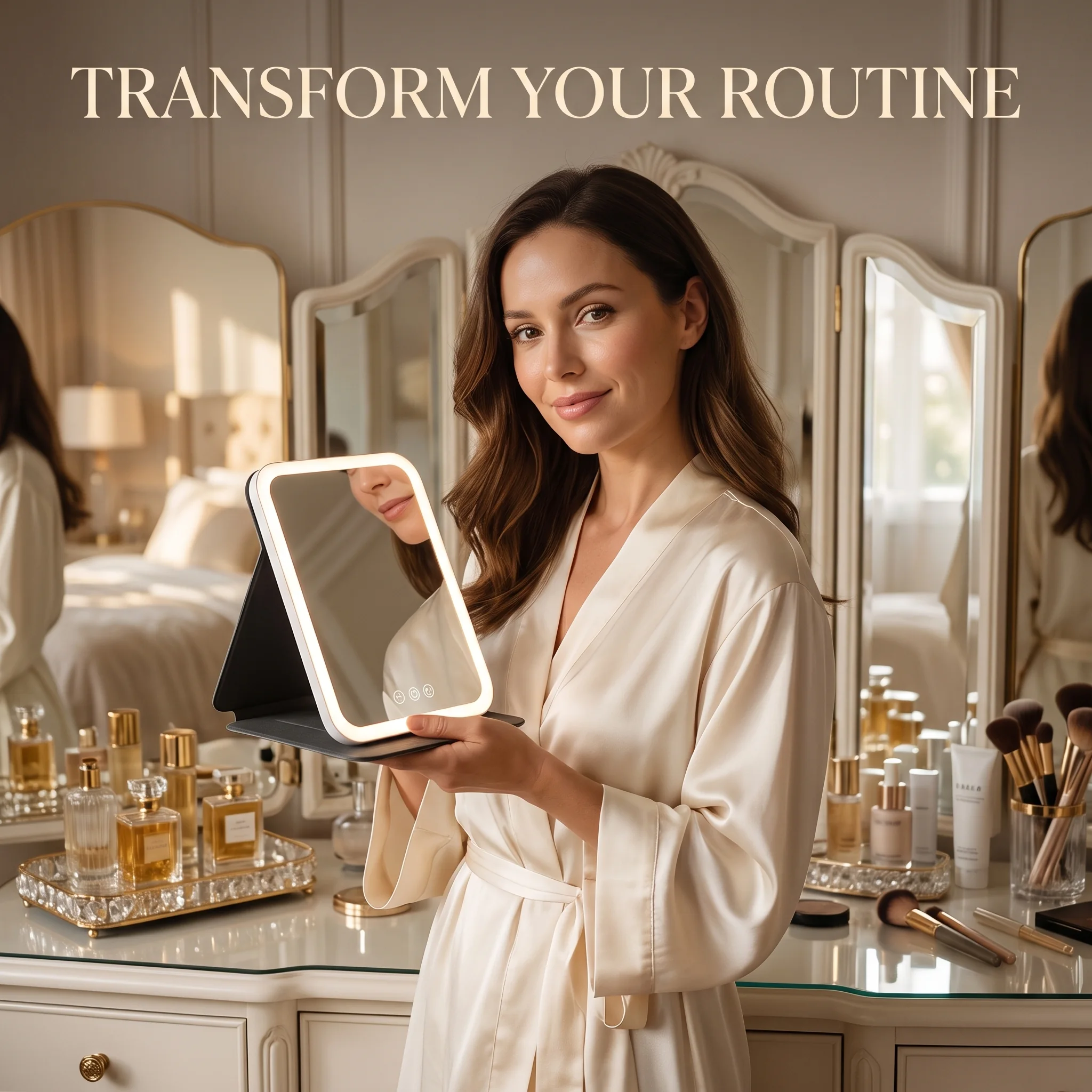 Refora black foldable rechargeable LED makeup mirror